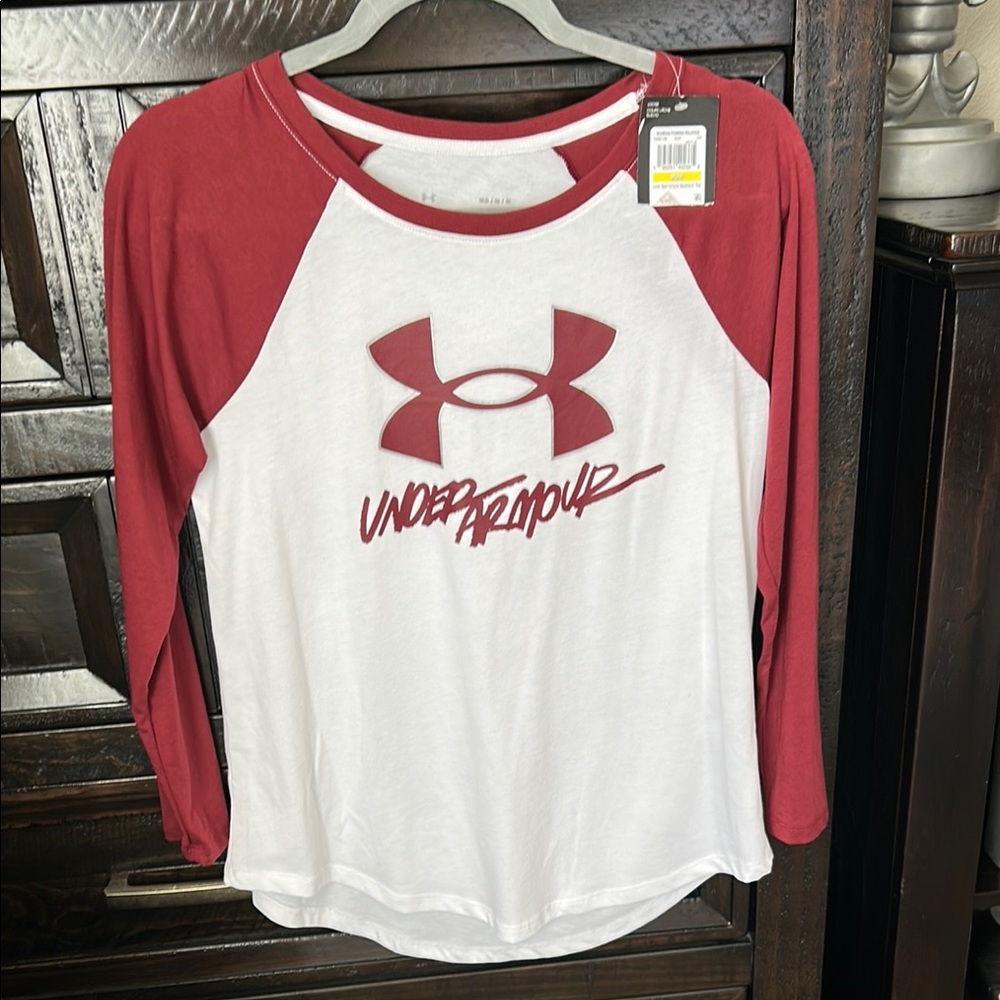 Under Armour Red and White Raglan Shirt